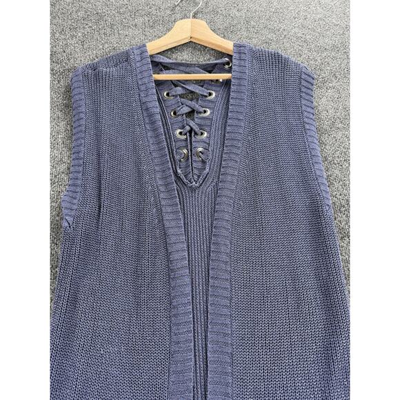Chico's Sweater Vest Womens One size Blue Lace Up V Neck Open Front Knit Tunic - Picture 2 of 11